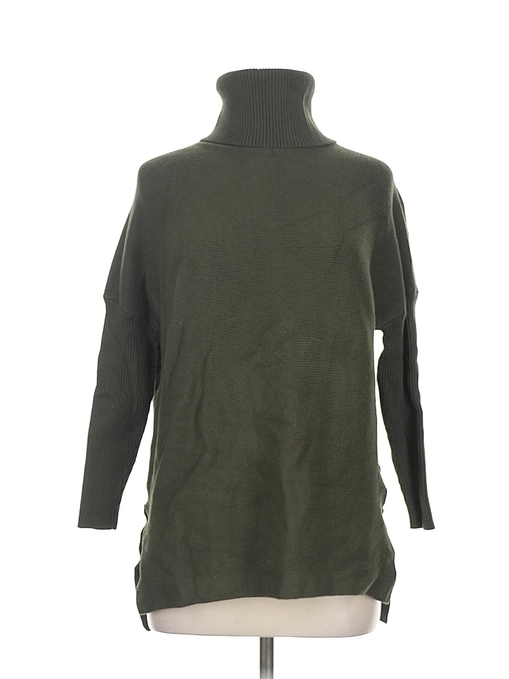 Illusion Olive Green Turtleneck Tunic Sweater Side Slit Sz M